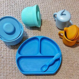 Silicone toddler dining set - Bumkins, Mushie, Minika, Wean Meister